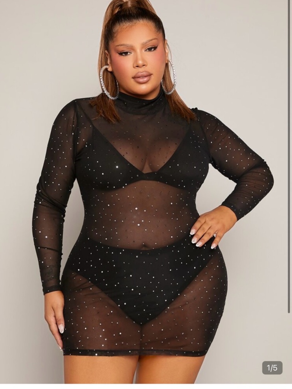 SHEIN curve, sheer mesh dress with rhinestones,  4xl, NWT mock neck